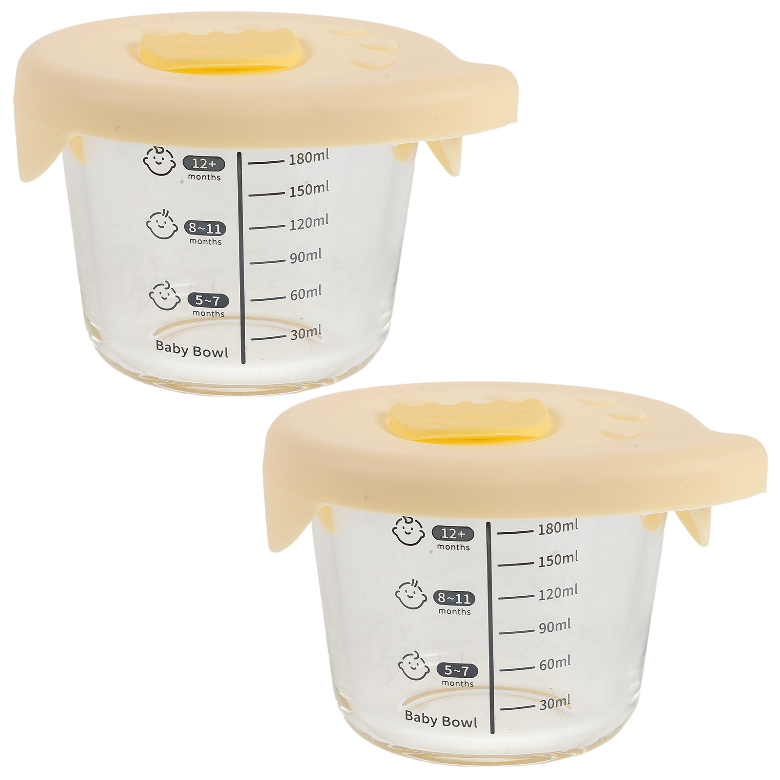 Baby Food Glass Containers - Conjunto de 2 Tigelas de Vidro