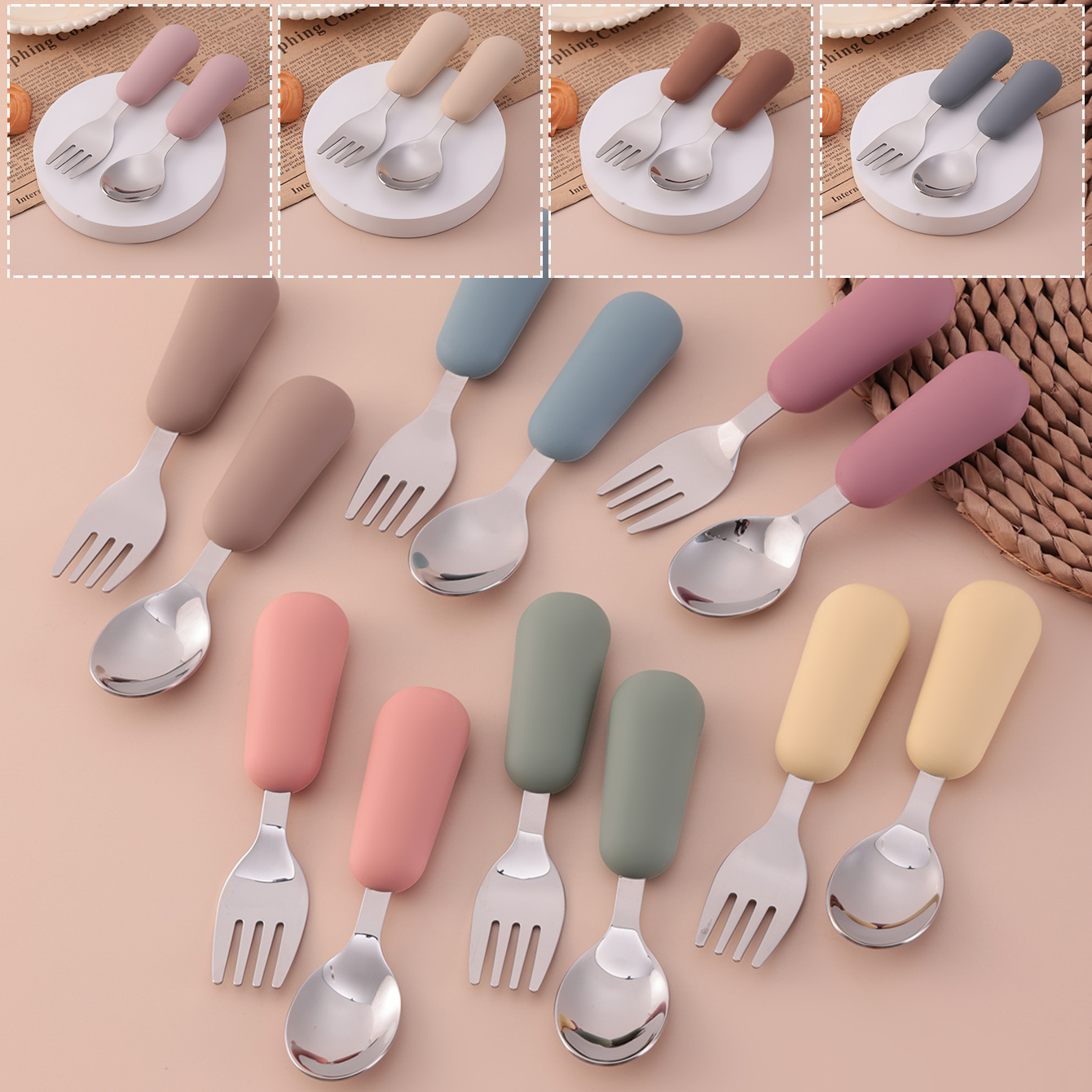 Baby Food Utensils - Cor crianças 2 pçs garfo colher