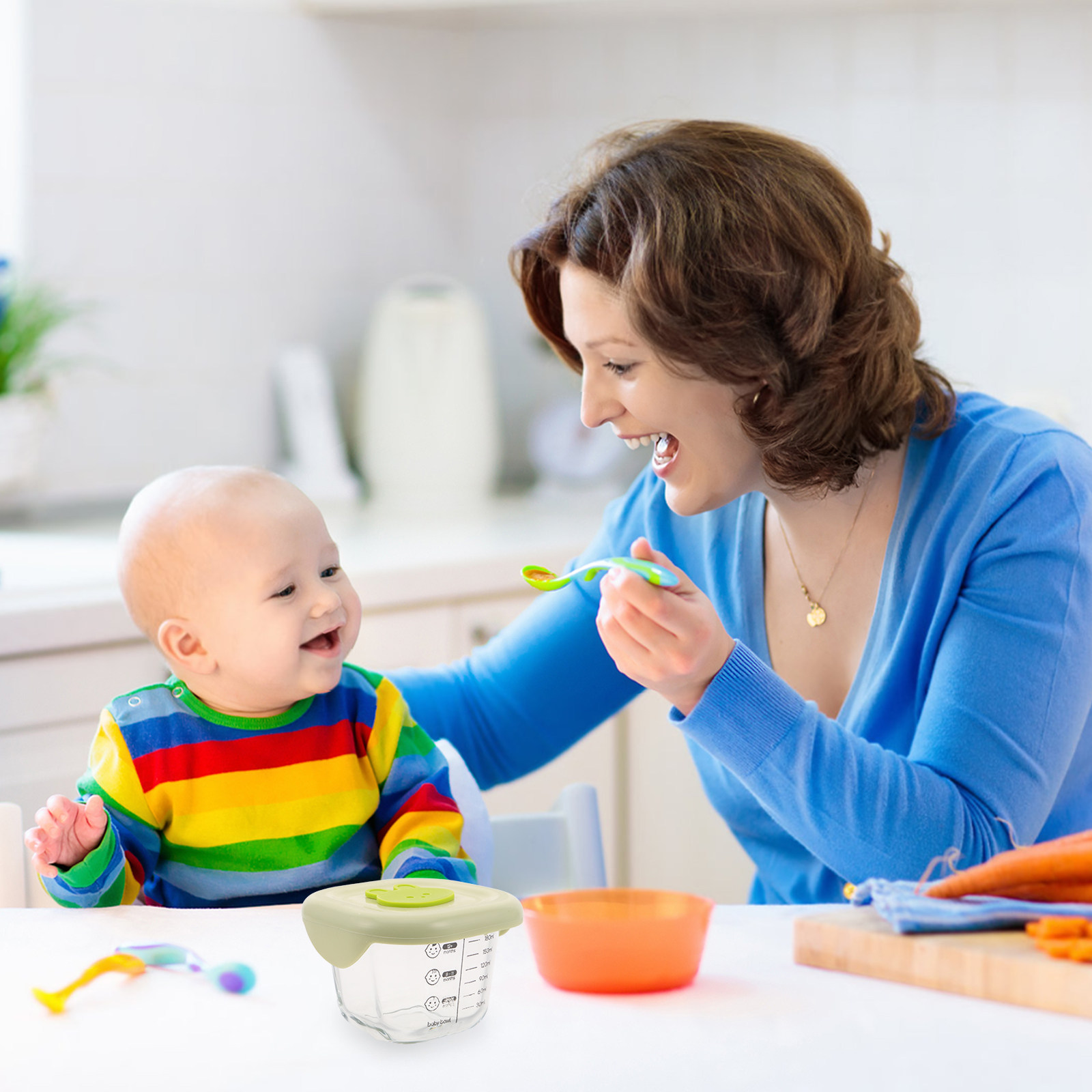 Baby Food Glass Containers - Conjunto de 2 Recipientes de Armazenamento